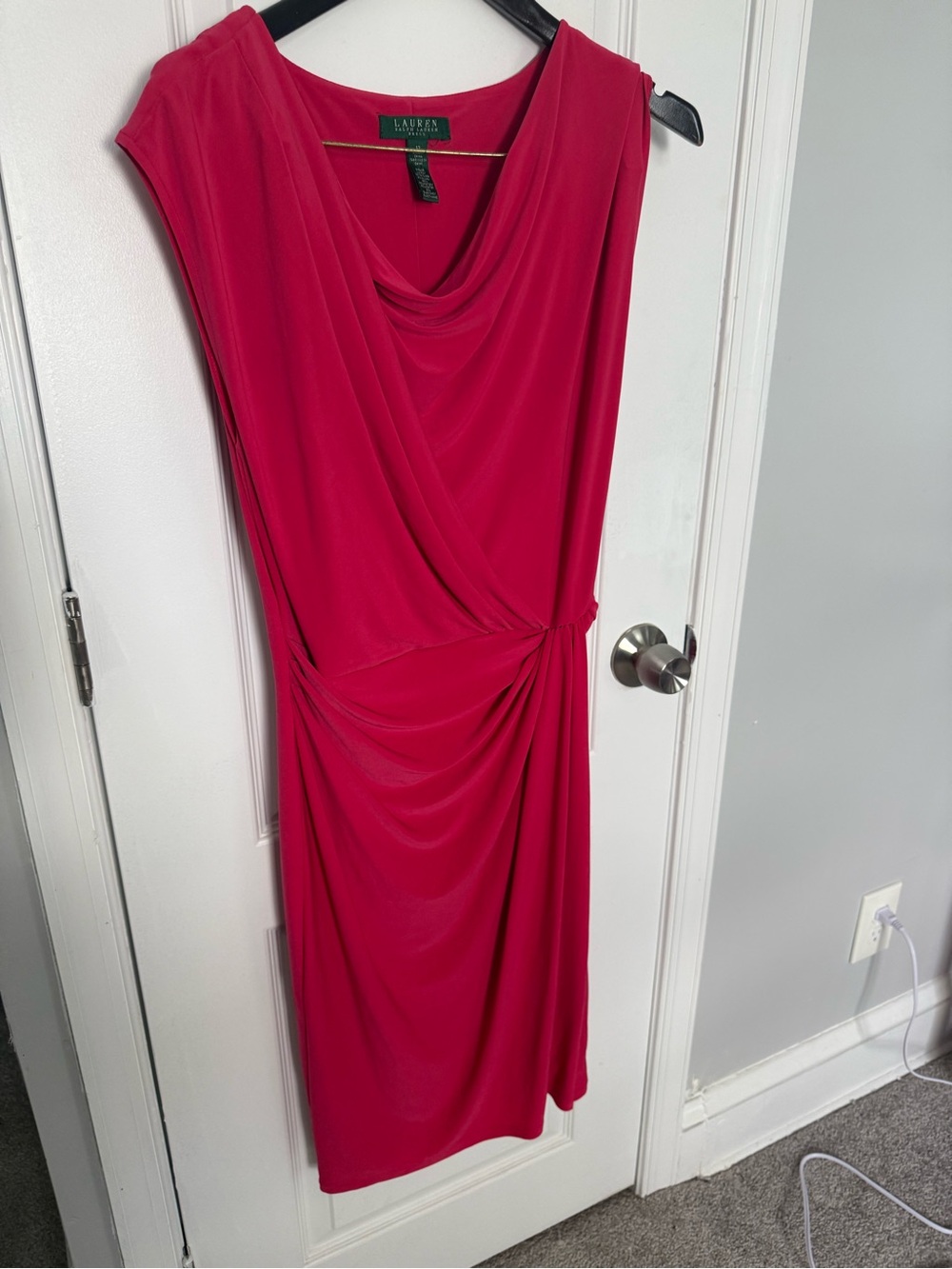 Lauren Ralph Lauren Fuchsia Draped Jersey Twist Midi Dress